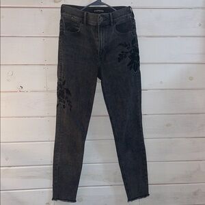 Express Women's Dark Gray Floral Skinny Jeans